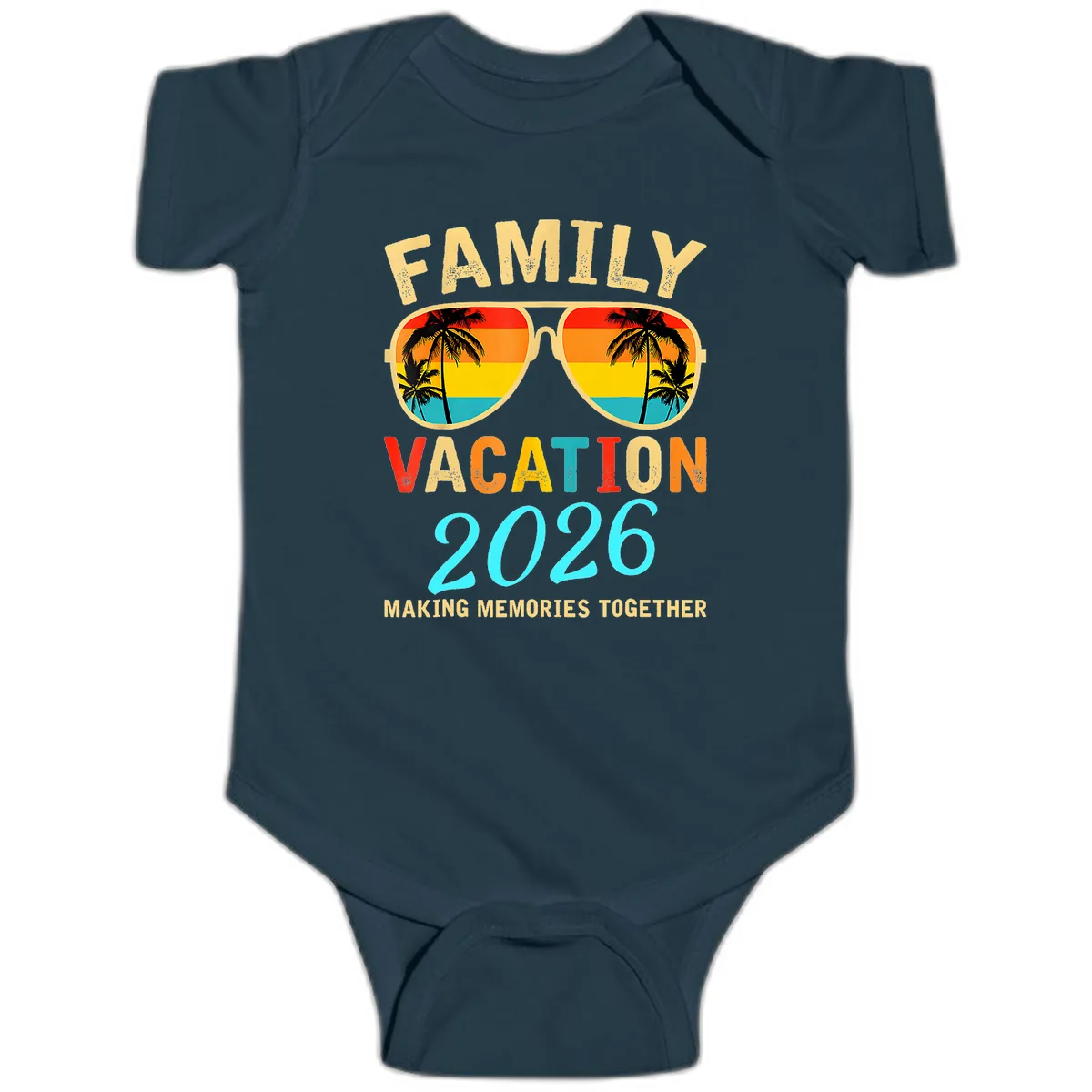 Family Vacation 2026 Sunglasses Beach Design Baby Onesie in Navy