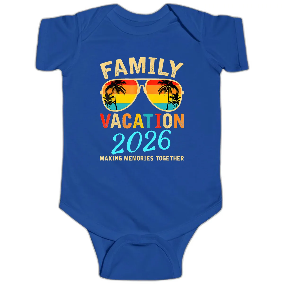 Family Vacation 2026 Sunglasses Beach Design Baby Onesie in Royal