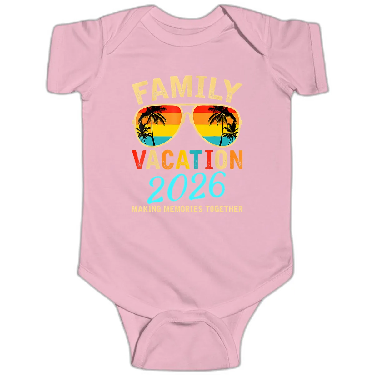 Family Vacation 2026 Sunglasses Beach Design Baby Onesie in Pink