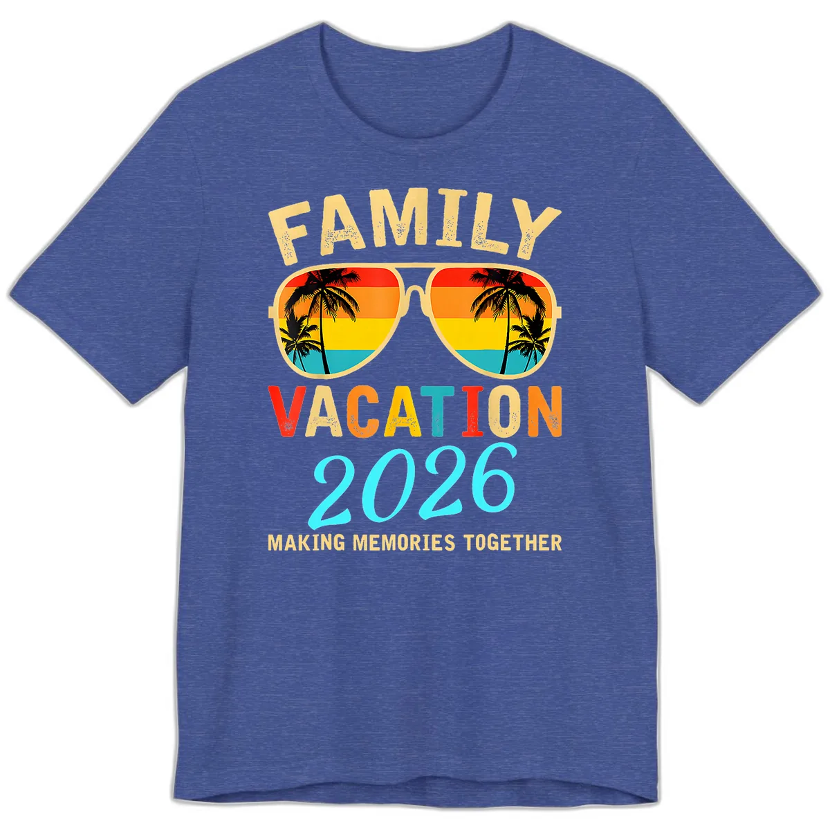 Family Vacation 2026 Sunglasses Beach Design Premium T-Shirt in Heather True Royal