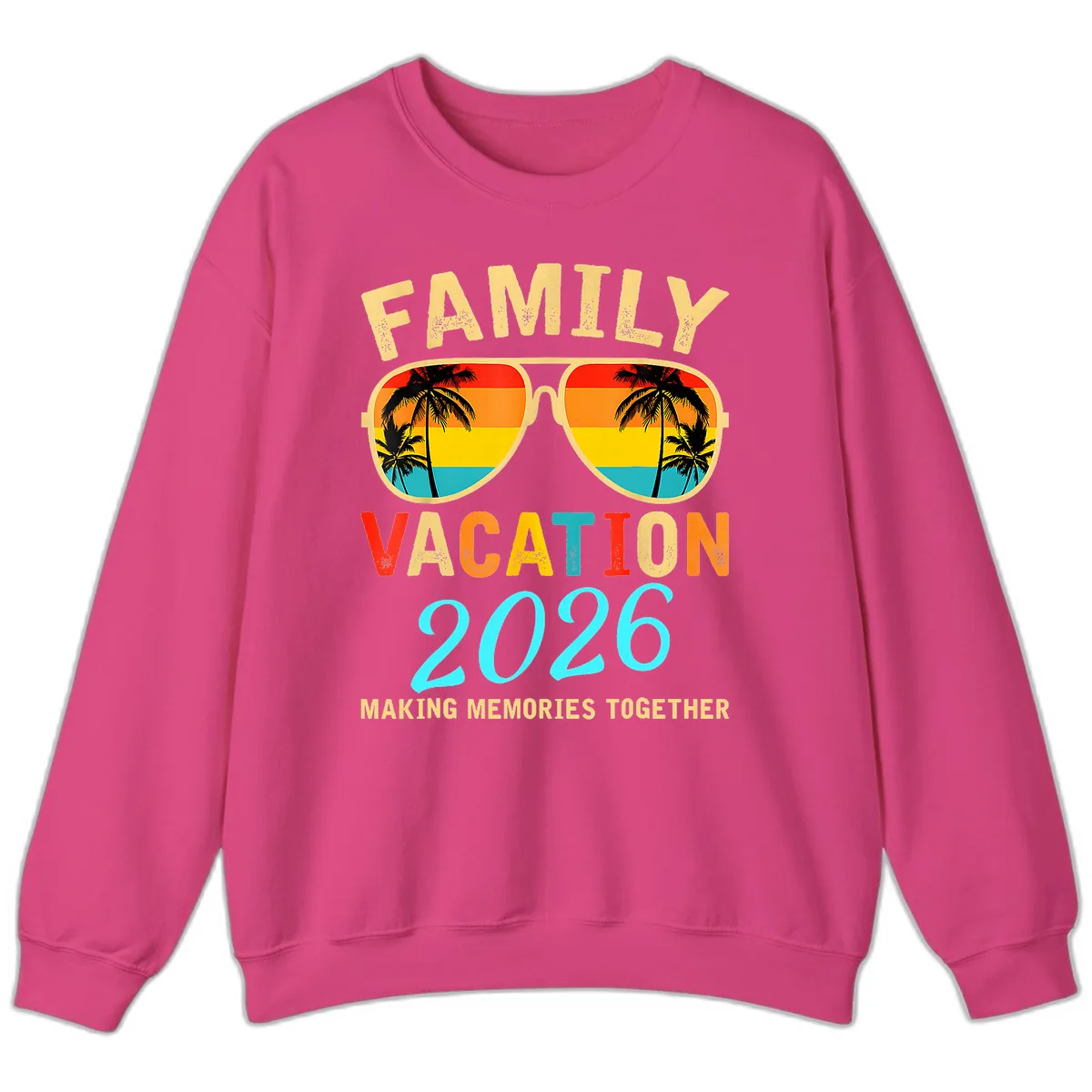 Family Vacation 2026 Sunglasses Beach Design Sweatshirt in Heliconia