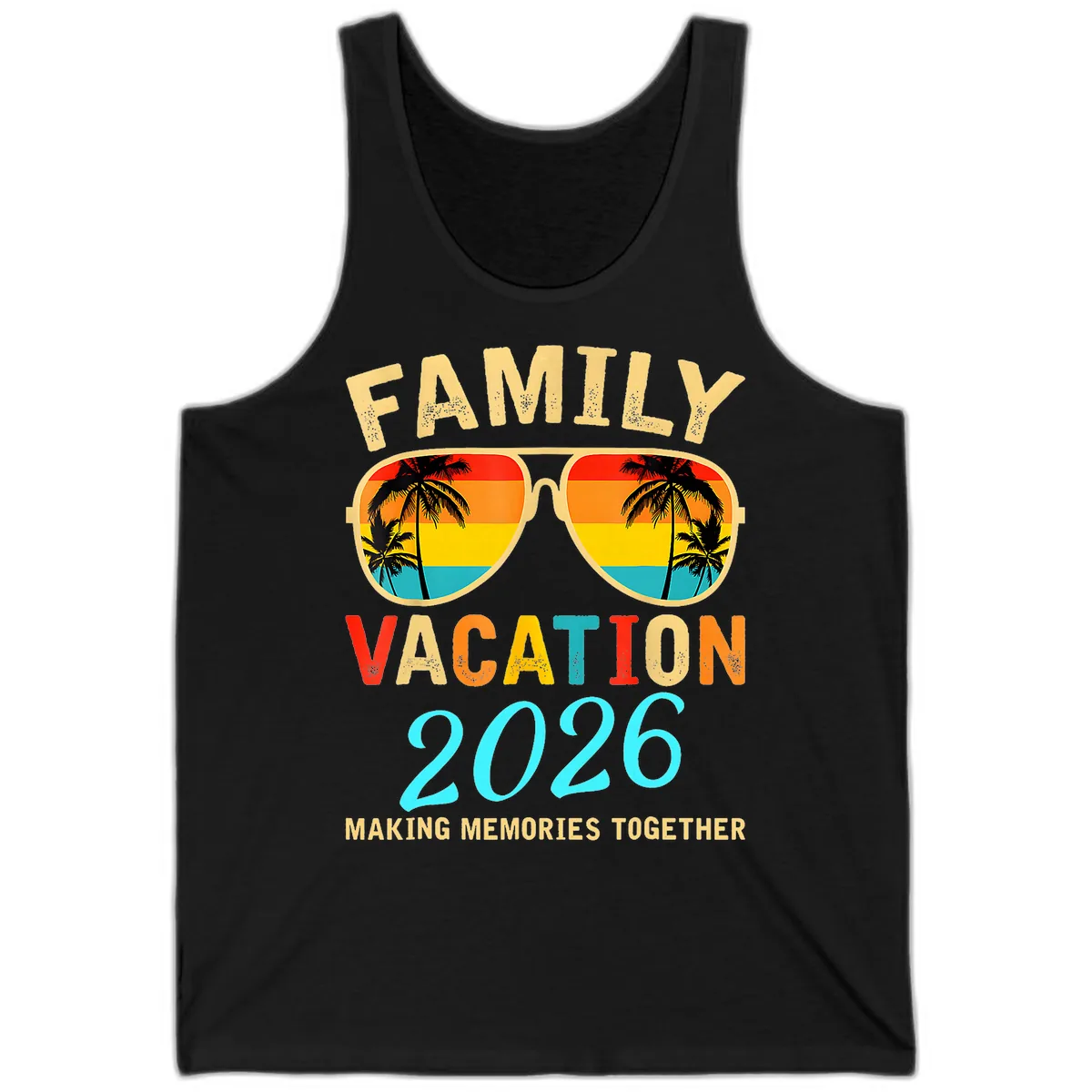 Family Vacation 2026 Sunglasses Beach Design Tank in Black