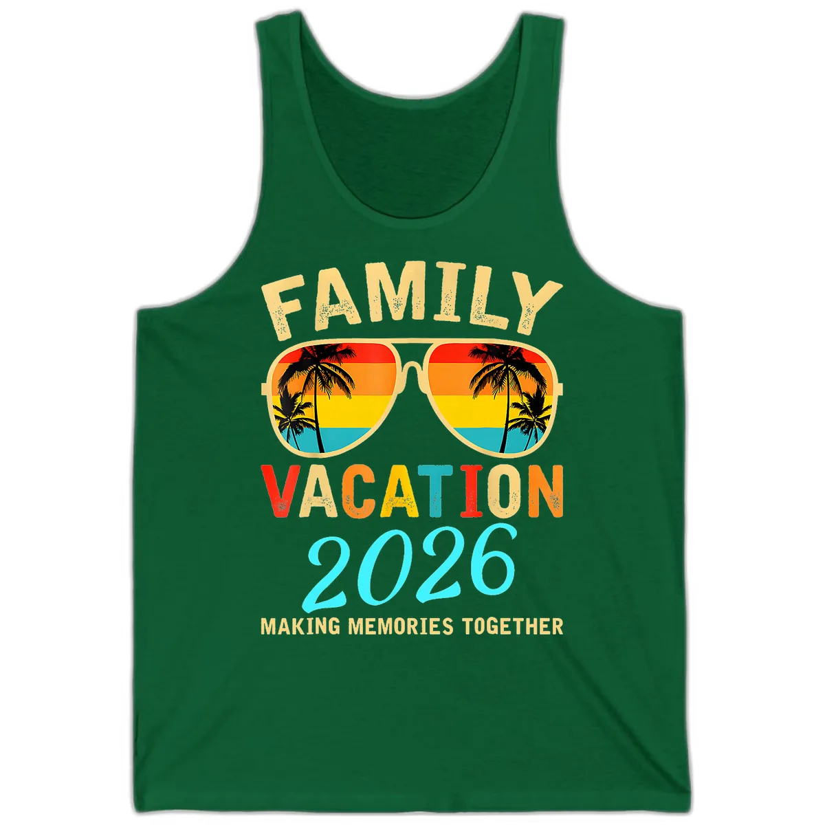 Family Vacation 2026 Sunglasses Beach Design Tank in Kelly