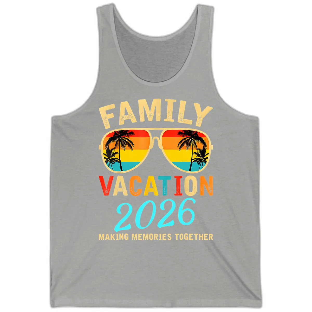 Family Vacation 2026 Sunglasses Beach Design Tank in Athletic Heather