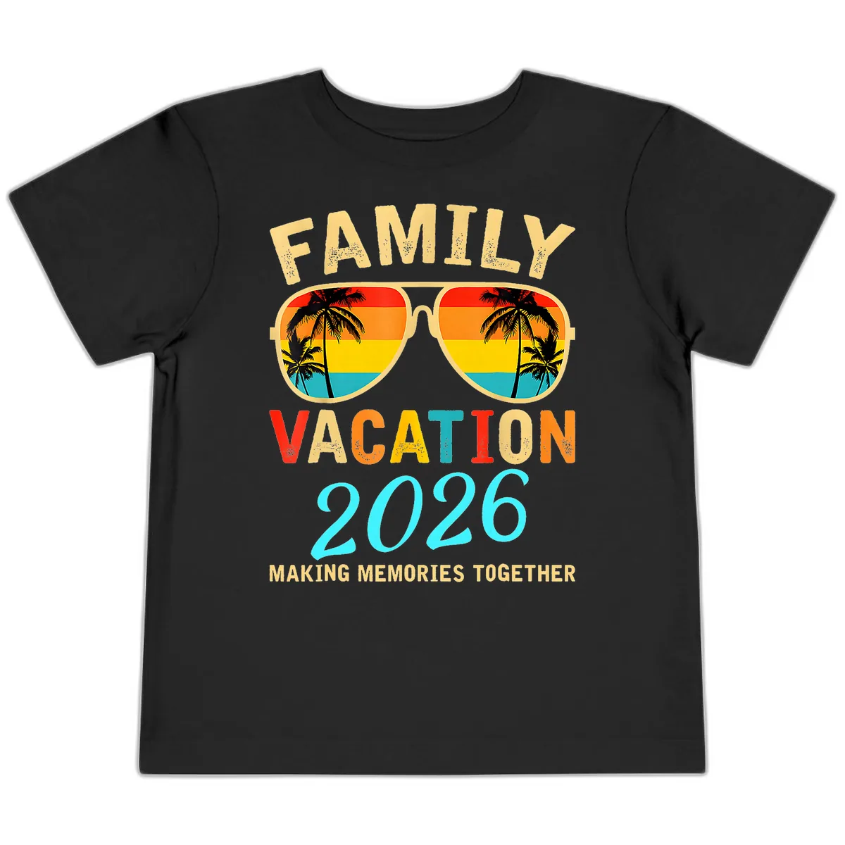 Family Vacation 2026 Sunglasses Beach Design Toddler T-Shirt in Black