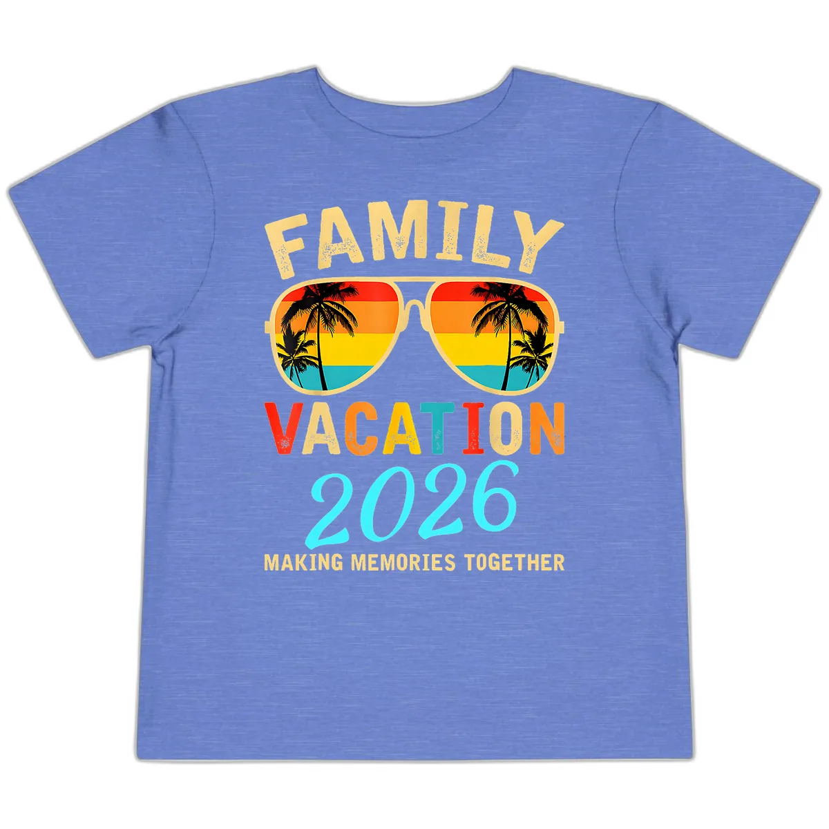 Family Vacation 2026 Sunglasses Beach Design Toddler T-Shirt in Heather Columbia Blue