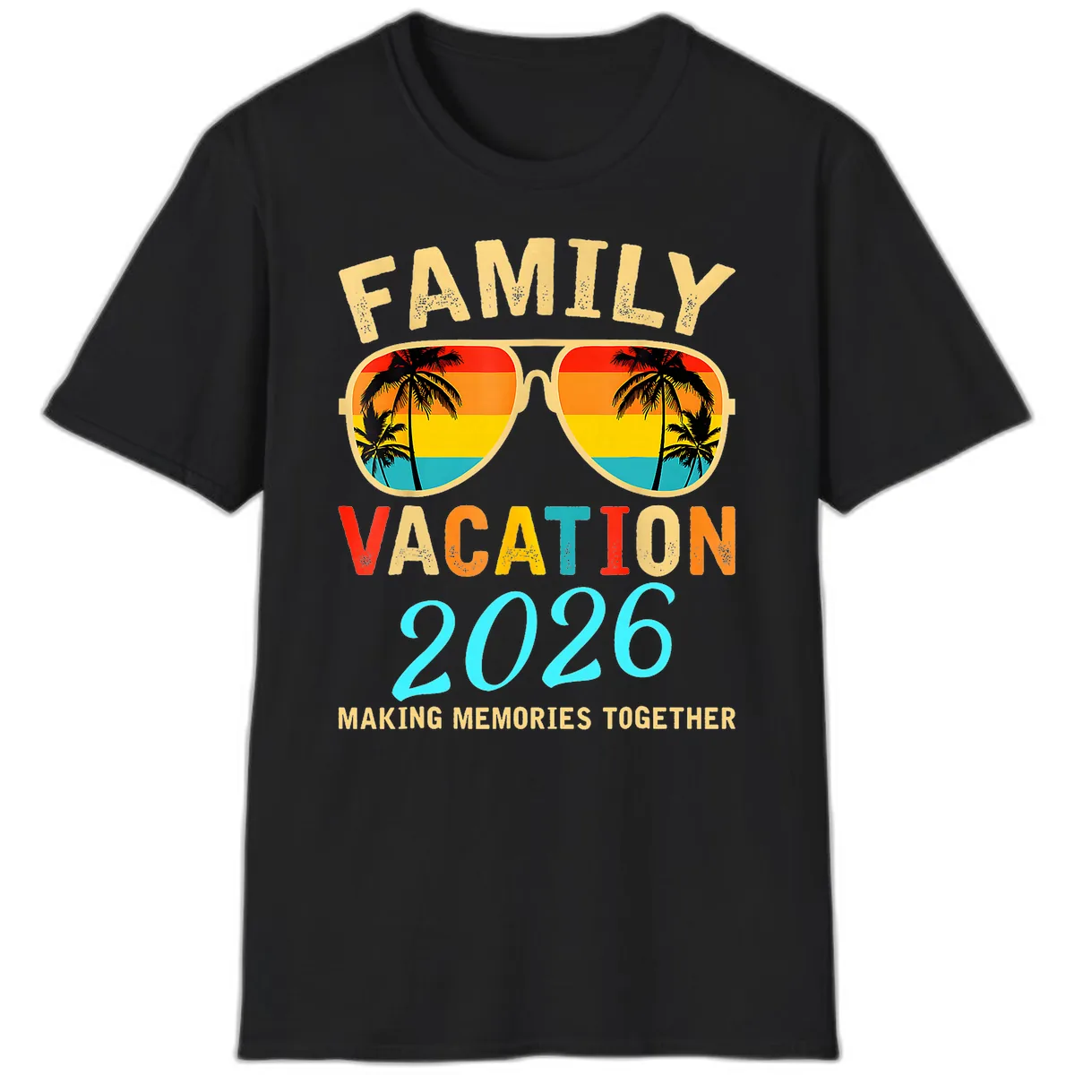 Family Vacation 2026 Sunglasses Beach Design T-Shirt in Black