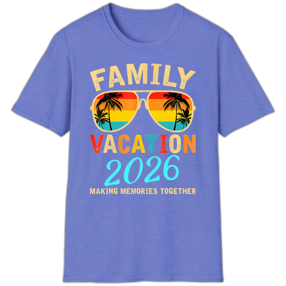 Family Vacation 2026 Sunglasses Beach Design T-Shirt in Heather Royal