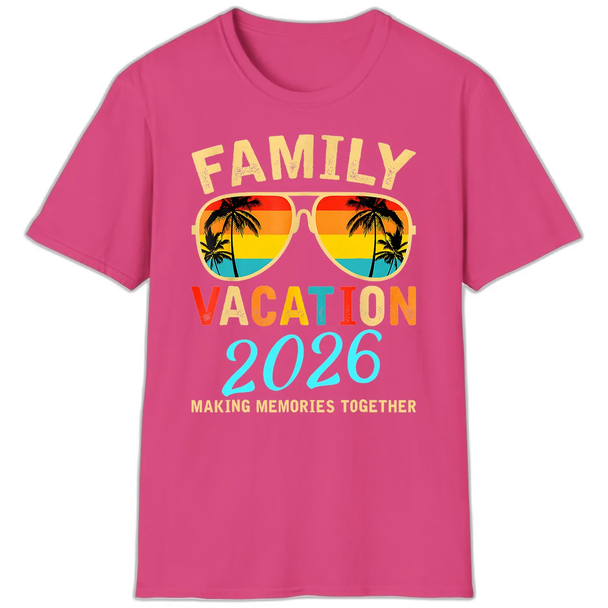 Family Vacation 2026 Sunglasses Beach Design T-Shirt in Heliconia
