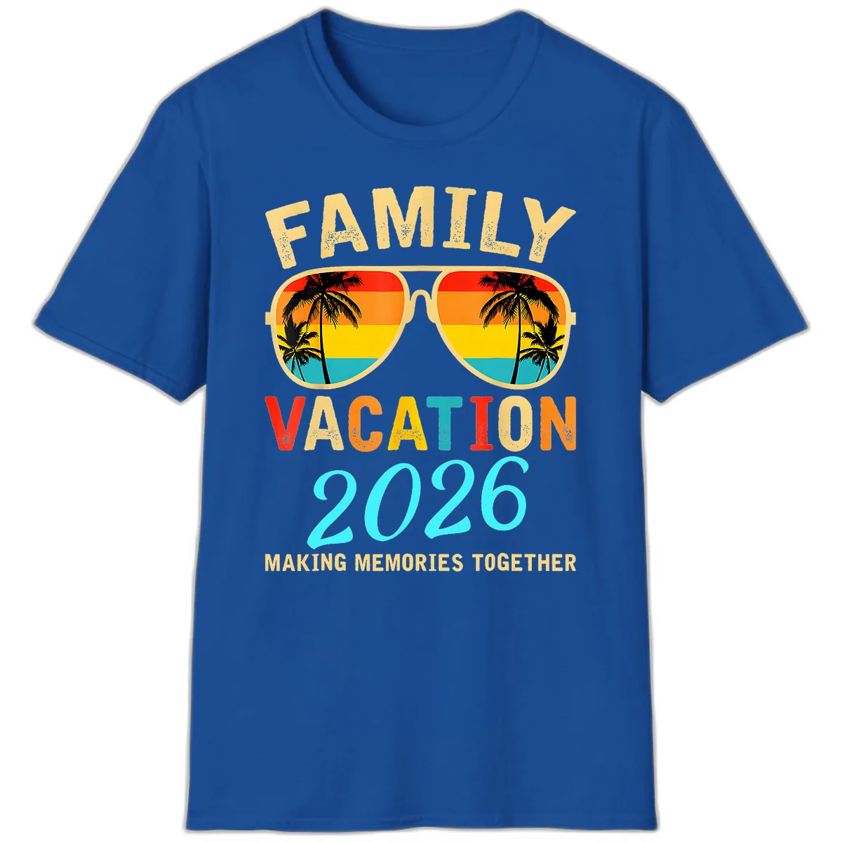 Family Vacation 2026 Sunglasses Beach Design T-Shirt in Royal