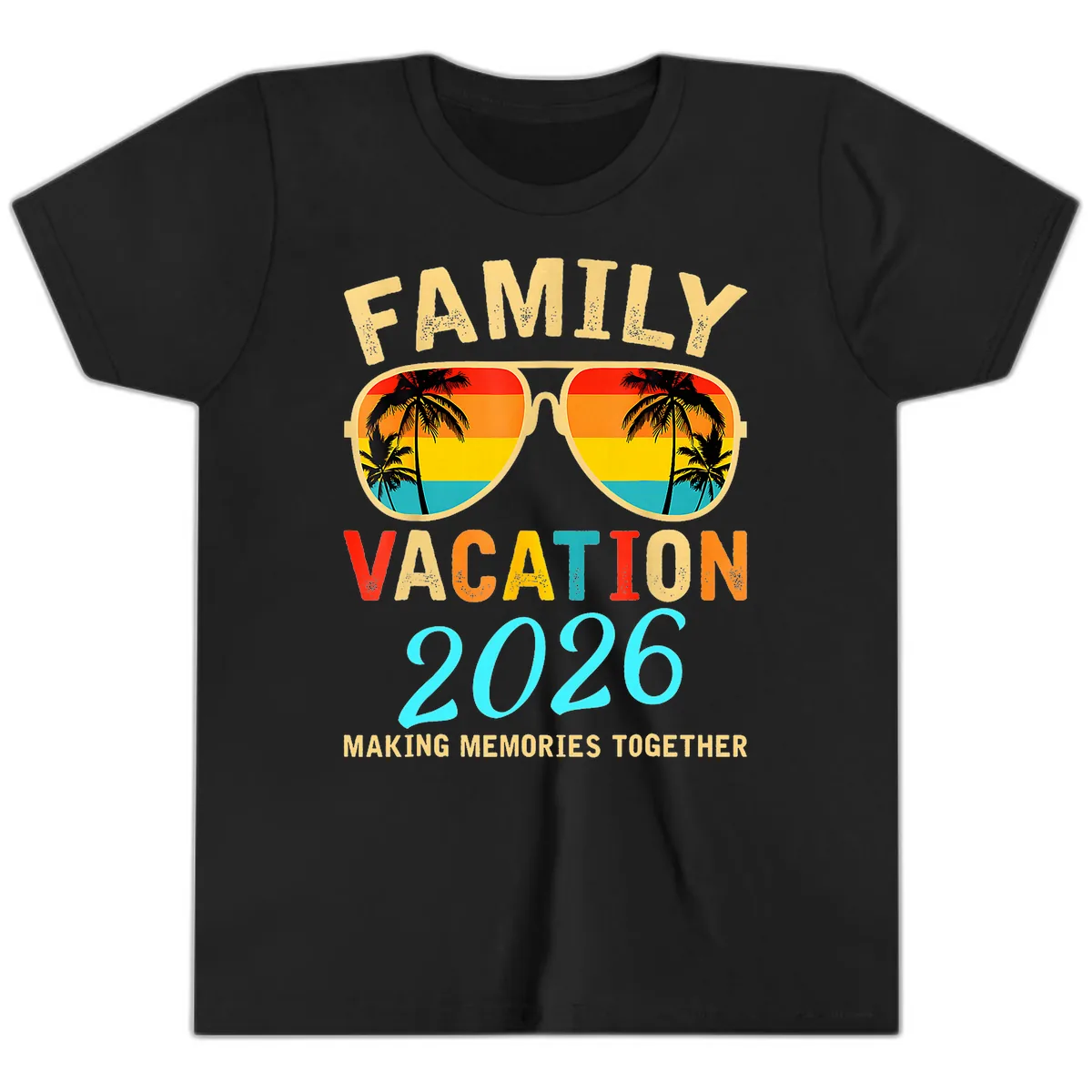 Family Vacation 2026 Sunglasses Beach Design Youth T-Shirt in Black