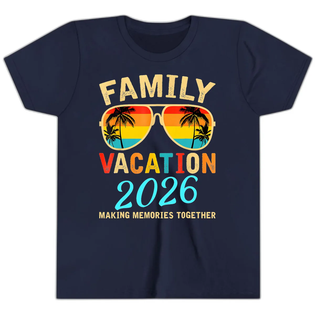 Family Vacation 2026 Sunglasses Beach Design Youth T-Shirt in Navy