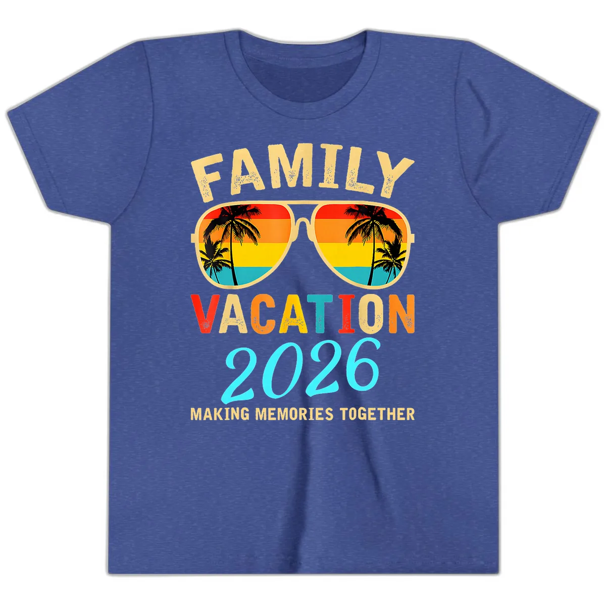 Family Vacation 2026 Sunglasses Beach Design Youth T-Shirt in Heather True Royal