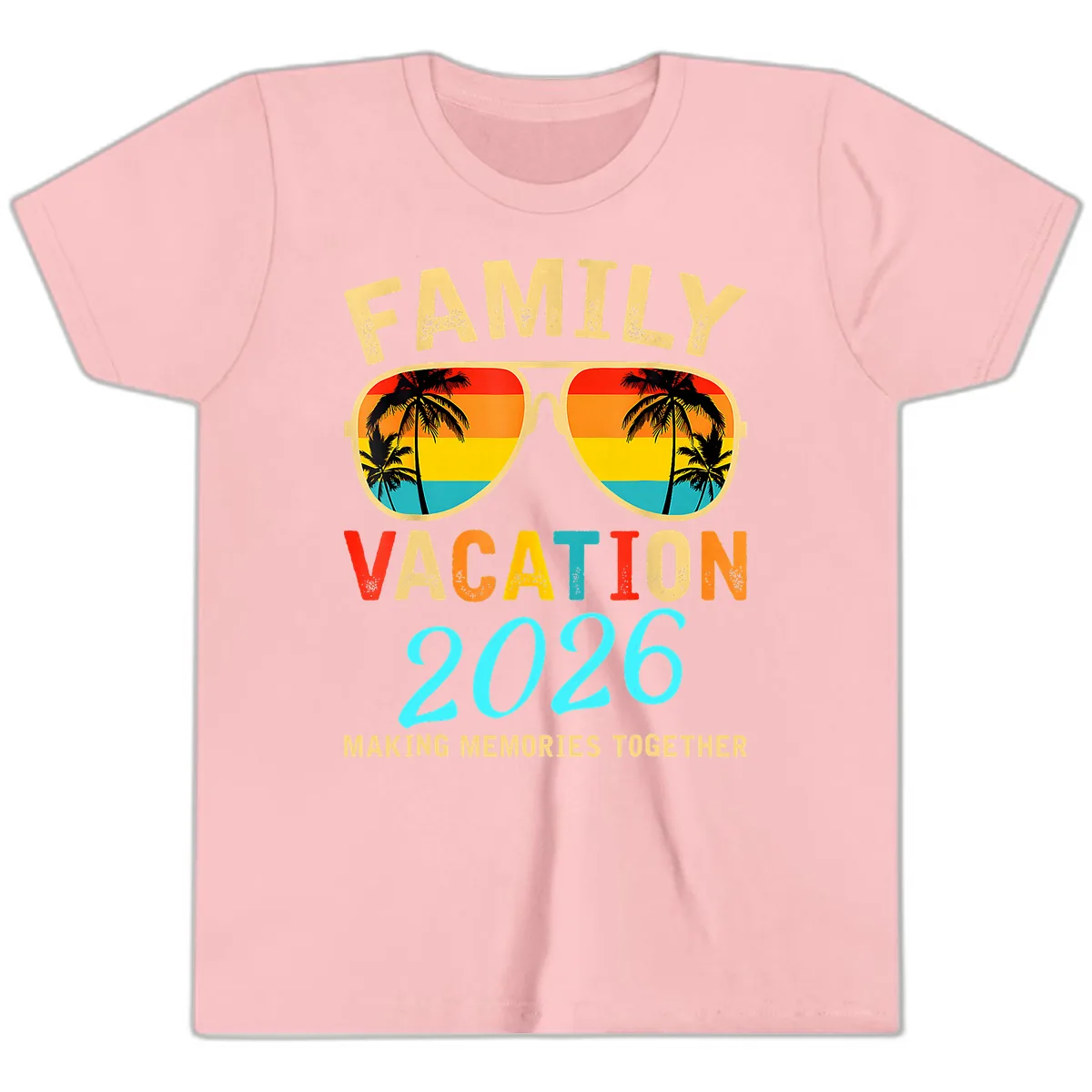 Family Vacation 2026 Sunglasses Beach Design Youth T-Shirt in Pink