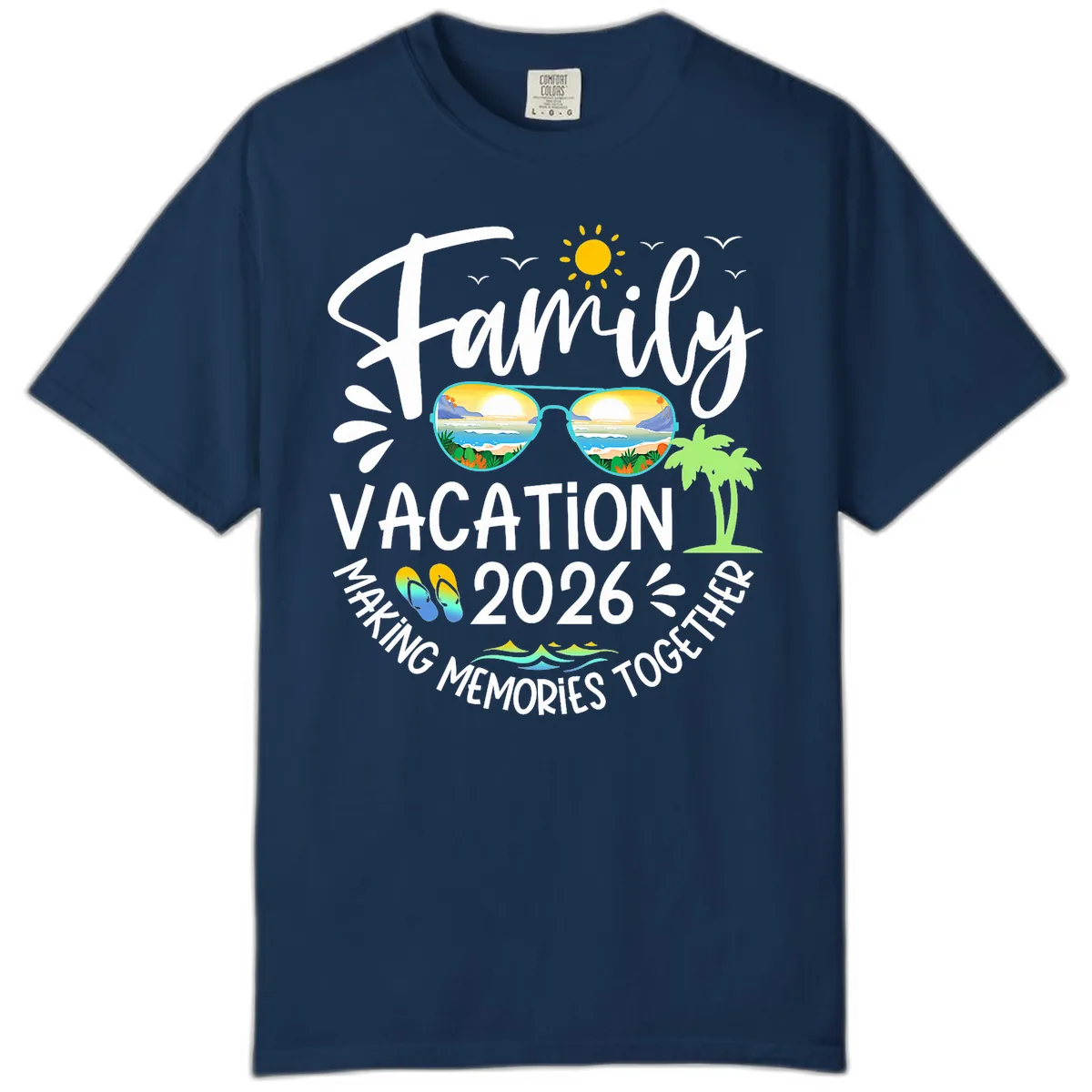 Family Vacation 2026 Making Memories Together Comfort Color in Navy