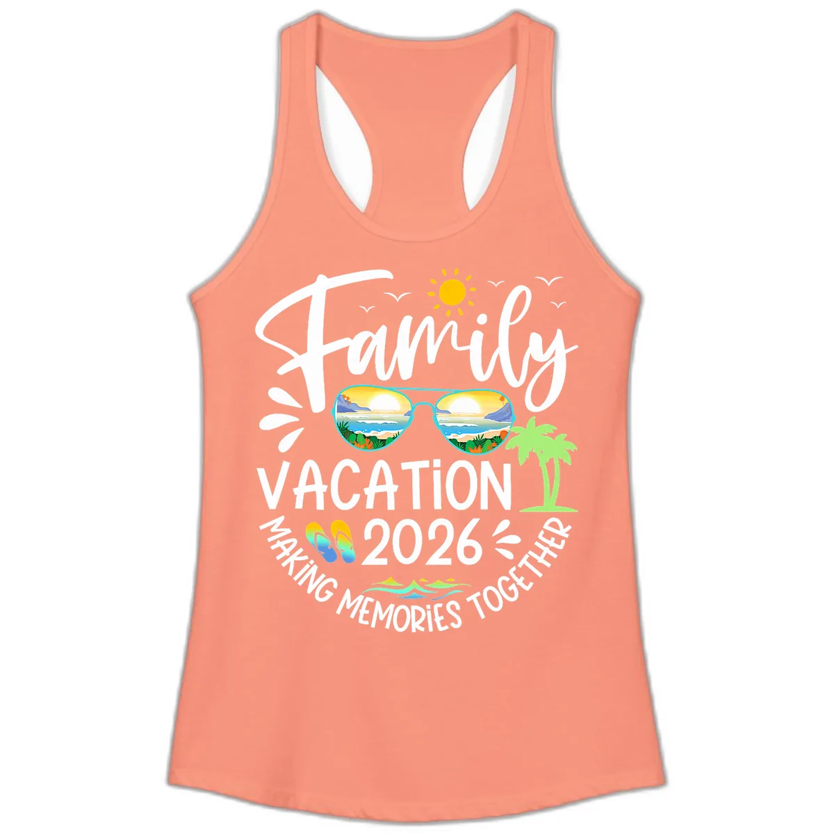 Family Vacation 2026 Making Memories Together Ladies Tank in Solid Light Orange