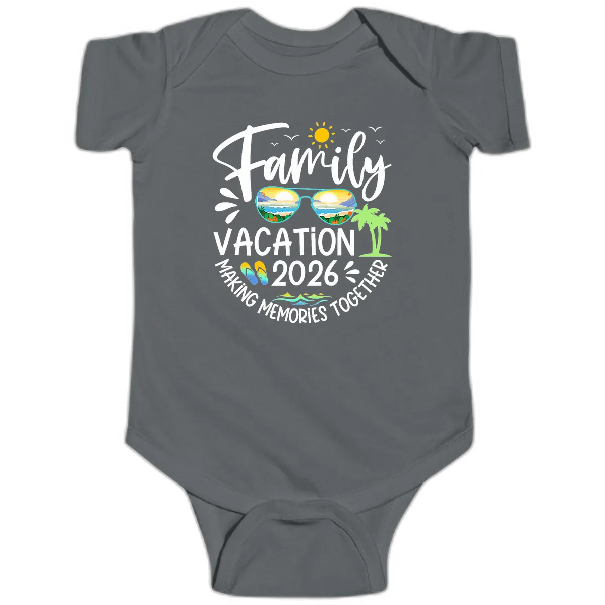 Family Vacation 2026 Making Memories Together Baby Onesie in Charcoal