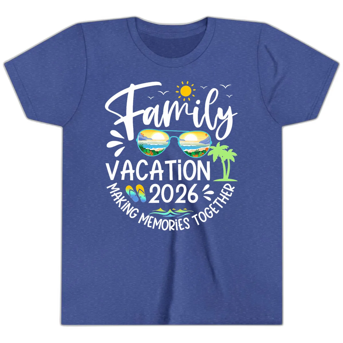 Family Vacation 2026 Making Memories Together Youth T-Shirt in Heather True Royal