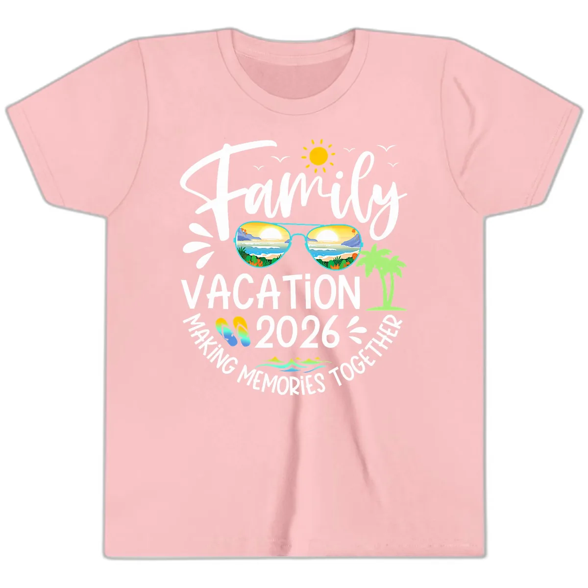 Family Vacation 2026 Making Memories Together Youth T-Shirt in Pink