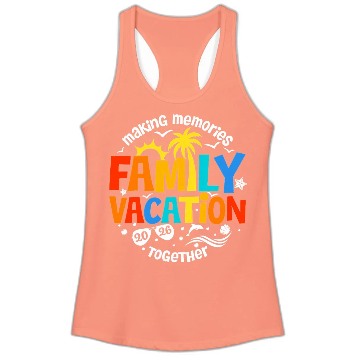 Making Memories Family Vacation 2026 Together Ladies Tank in Solid Light Orange