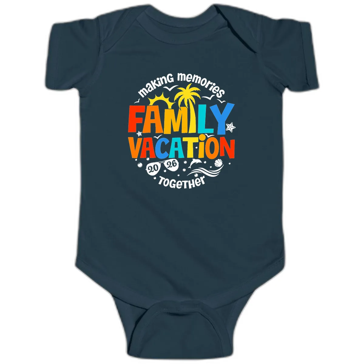 Making Memories Family Vacation 2026 Together Baby Onesie in Navy