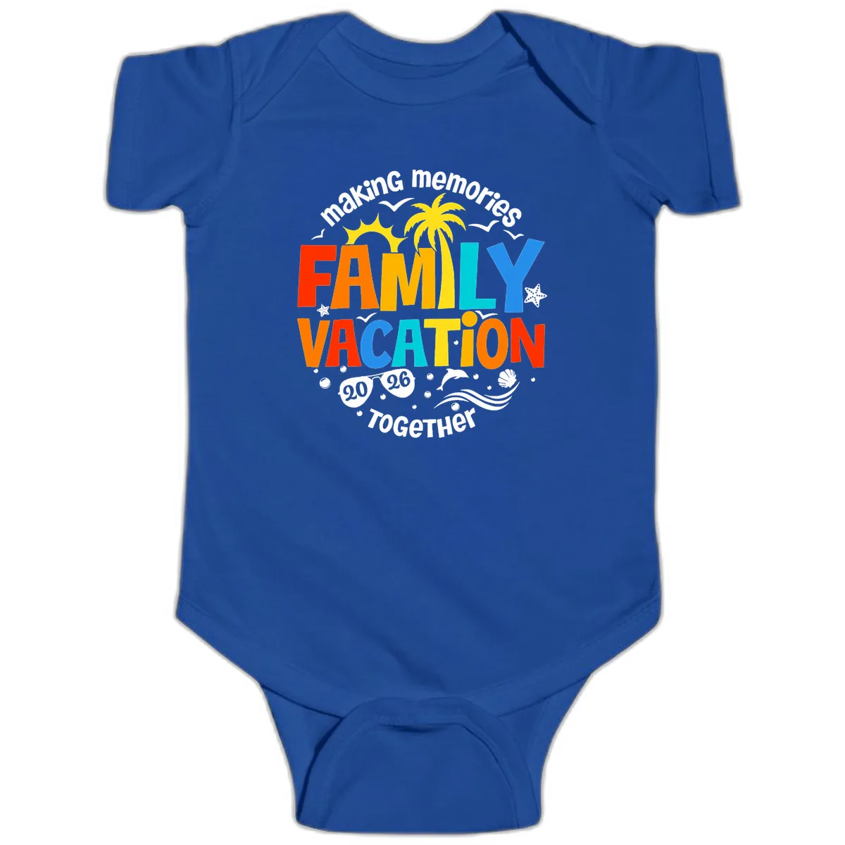 Making Memories Family Vacation 2026 Together Baby Onesie in Royal