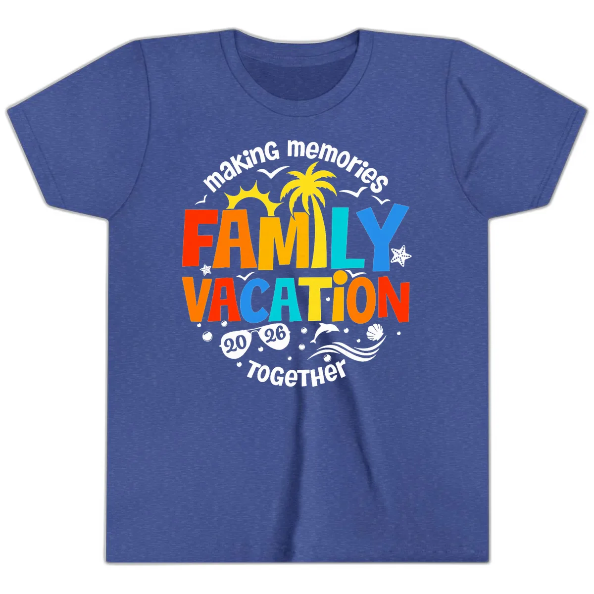 Making Memories Family Vacation 2026 Together Youth T-Shirt in Heather True Royal