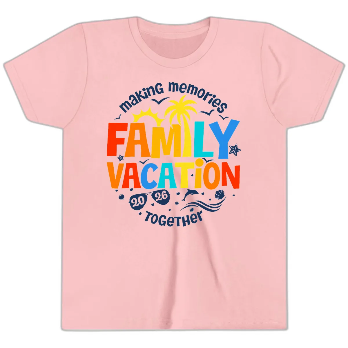 Making Memories Family Vacation 2026 Together Youth T-Shirt in Pink