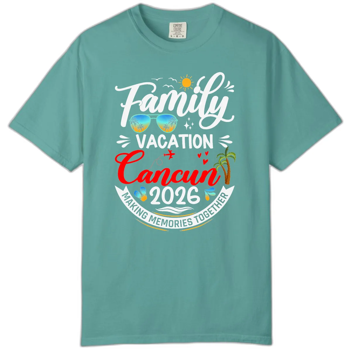 Family Cancun Vacation 2026 Memories Together Comfort Color in Seafoam