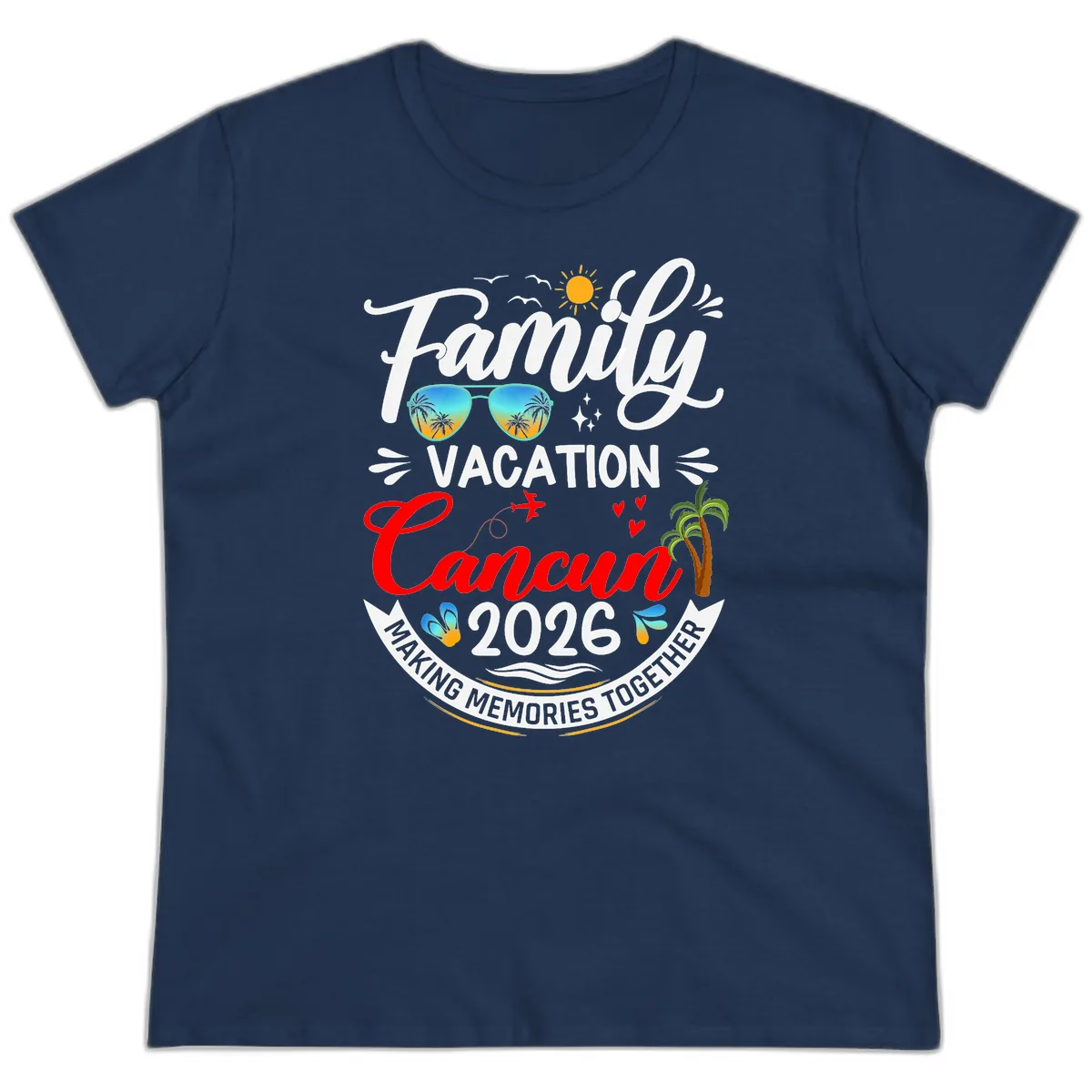Family Cancun Vacation 2026 Memories Together Ladies Tee in Navy