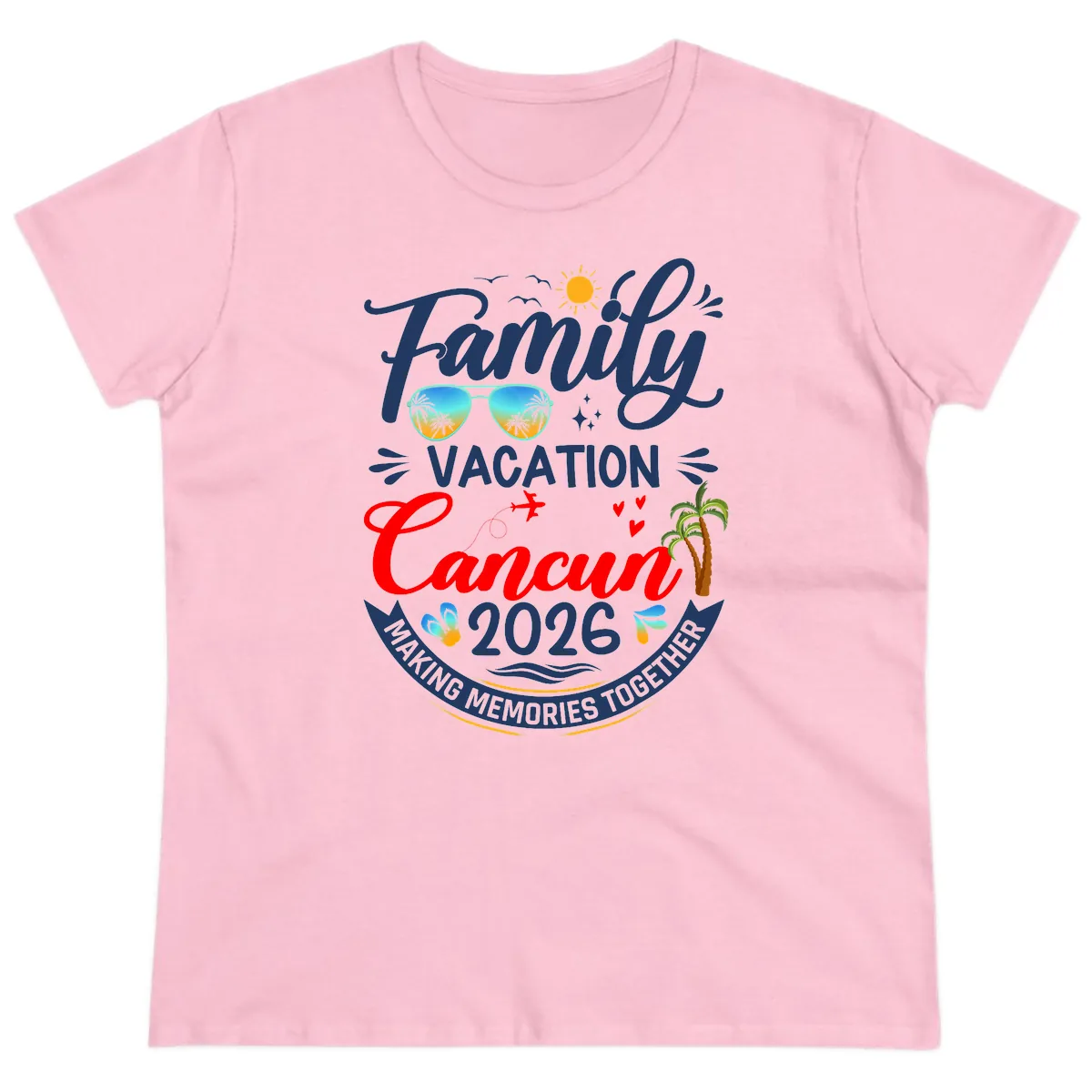 Family Cancun Vacation 2026 Memories Together Ladies Tee in Light Pink