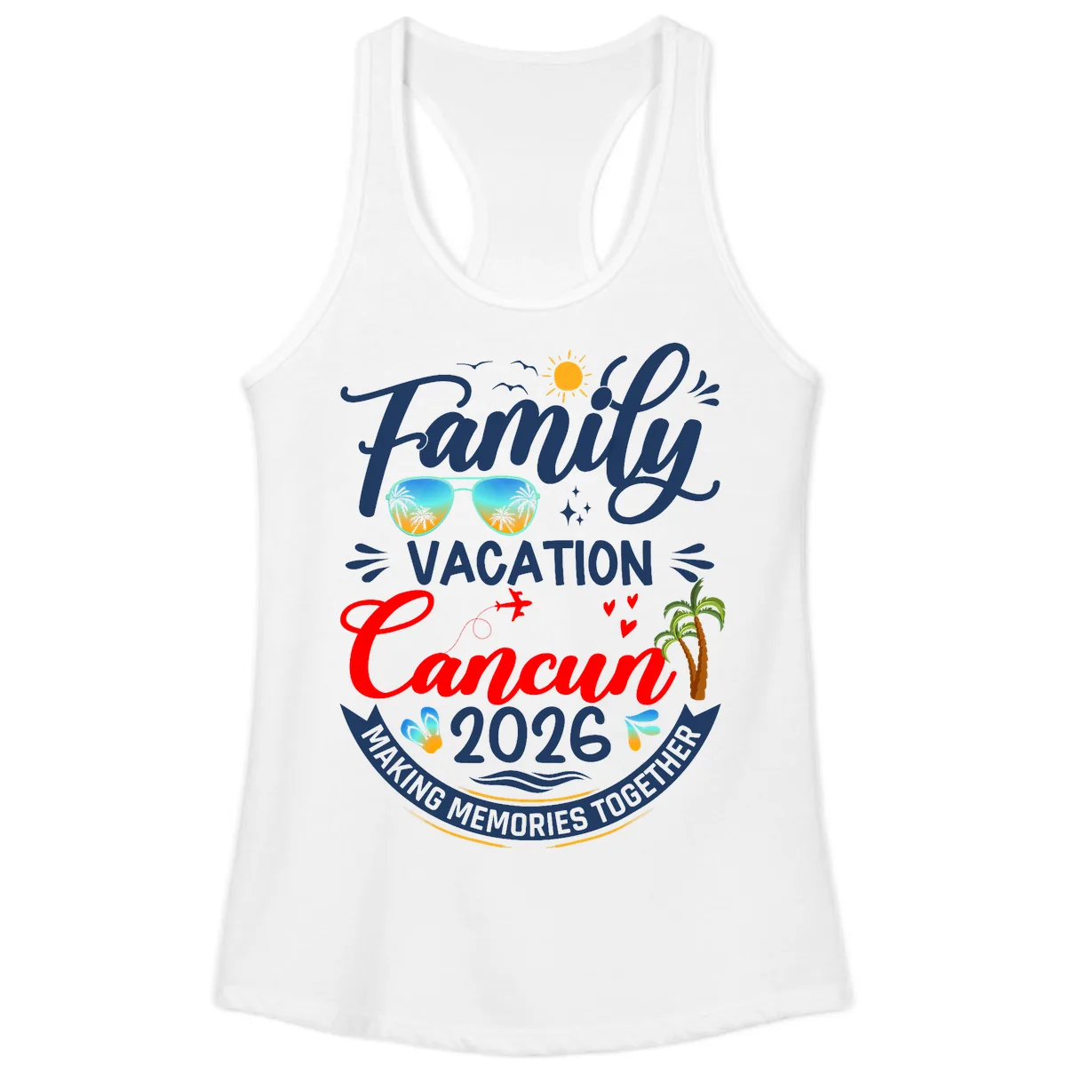 Family Cancun Vacation 2026 Memories Together Ladies Tank in White