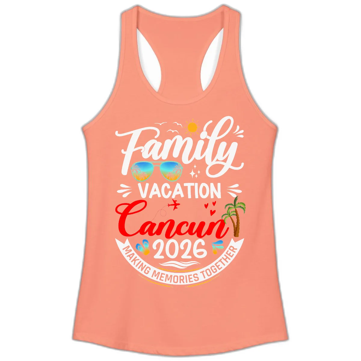 Family Cancun Vacation 2026 Memories Together Ladies Tank in Solid Light Orange