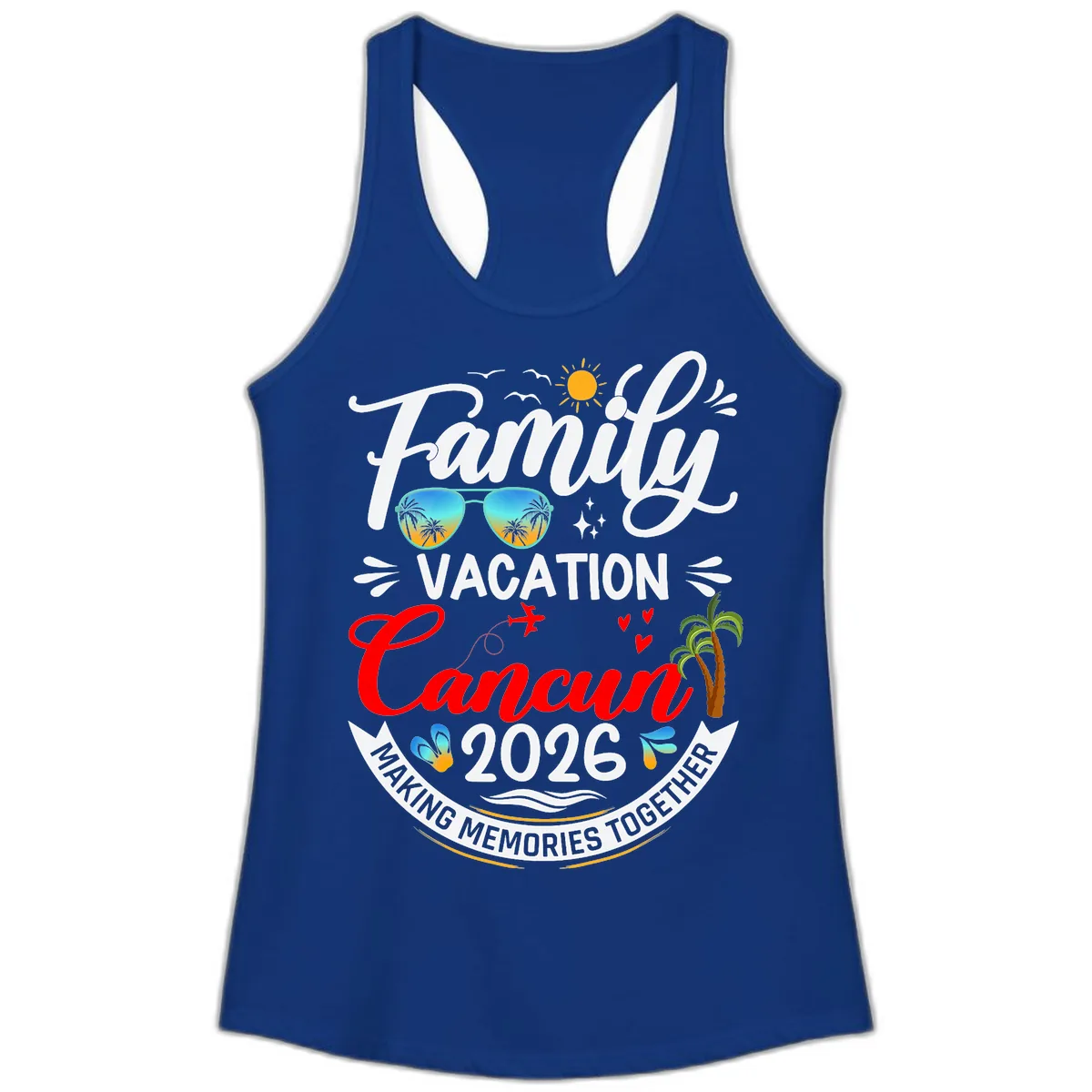 Family Cancun Vacation 2026 Memories Together Ladies Tank in Solid Royal
