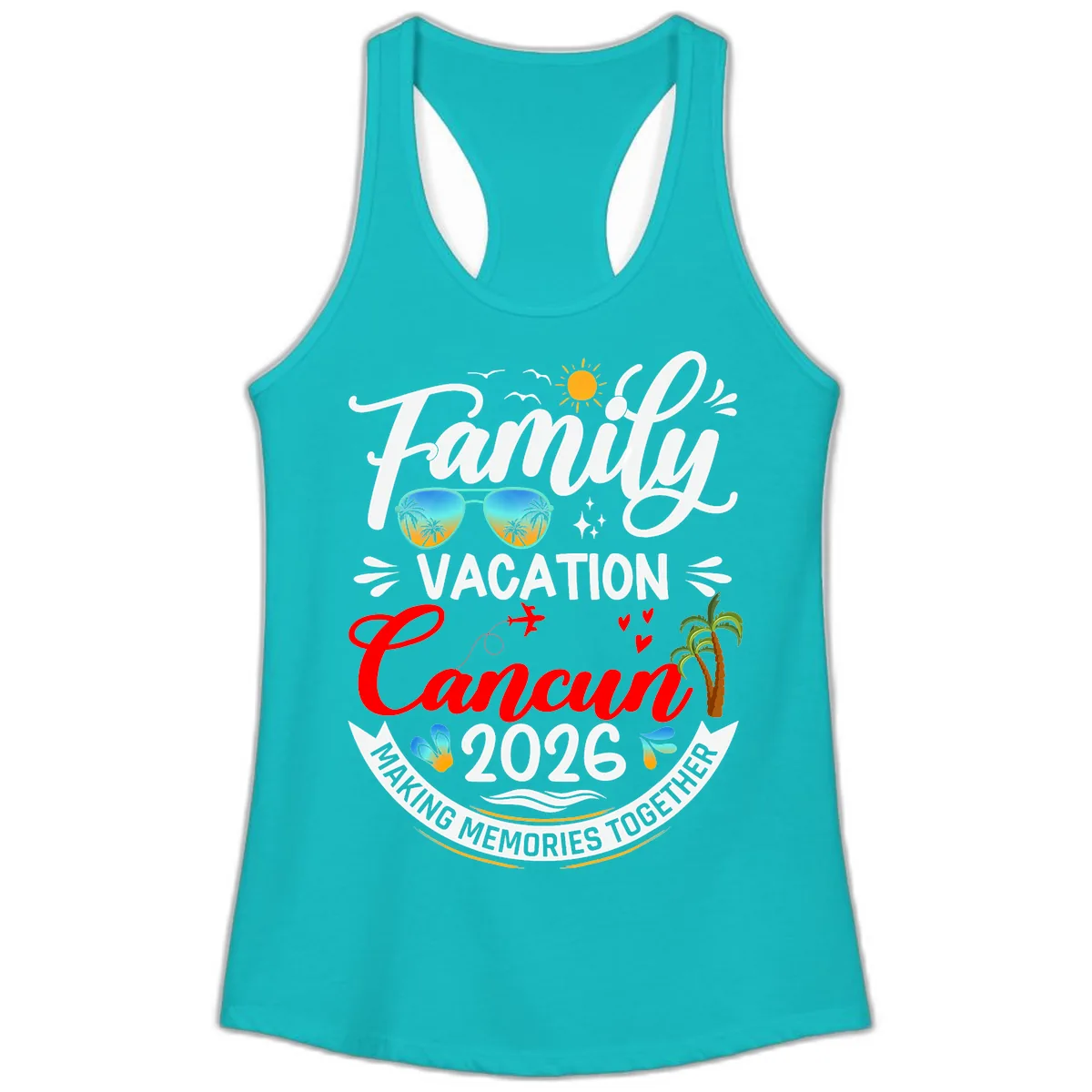 Family Cancun Vacation 2026 Memories Together Ladies Tank in Tahiti Blue