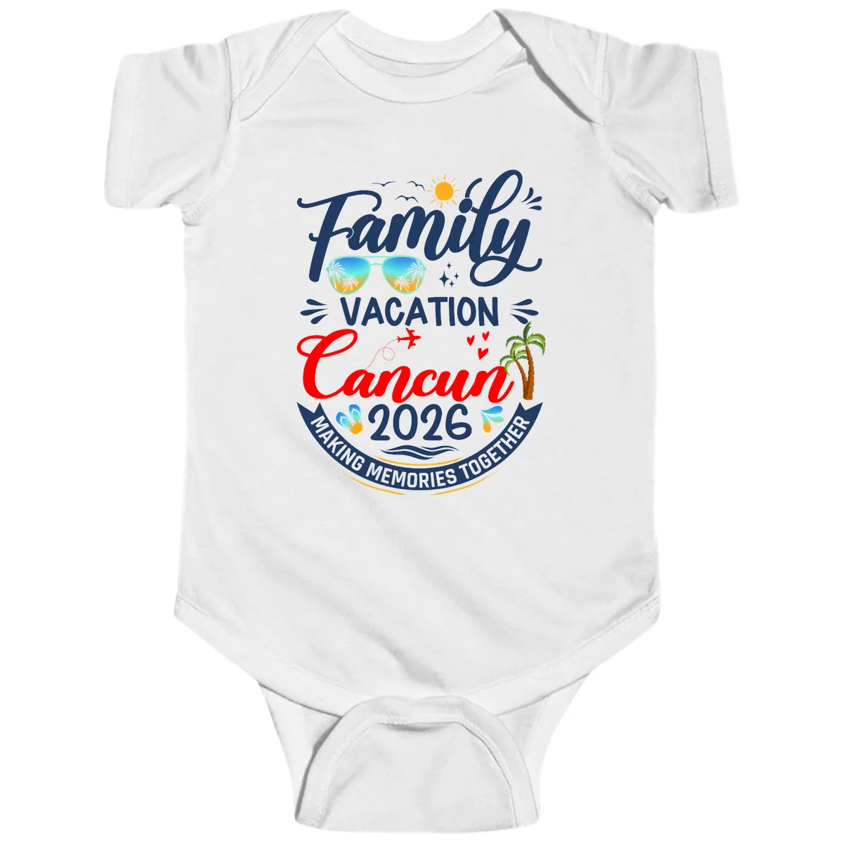 Family Cancun Vacation 2026 Memories Together Baby Onesie in White