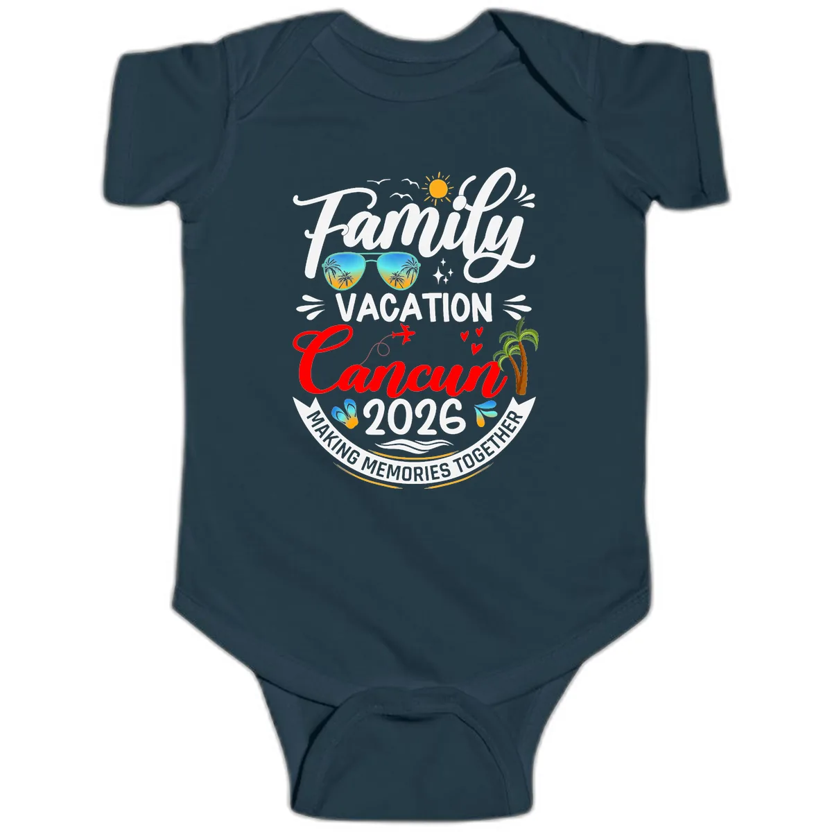 Family Cancun Vacation 2026 Memories Together Baby Onesie in Navy