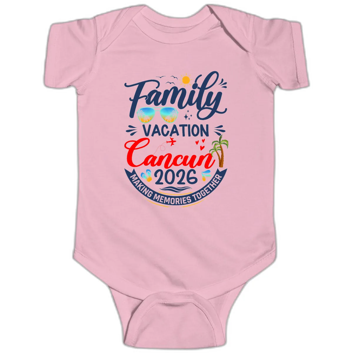 Family Cancun Vacation 2026 Memories Together Baby Onesie in Pink
