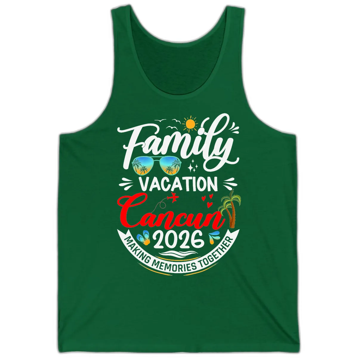 Family Cancun Vacation 2026 Memories Together Tank in Kelly