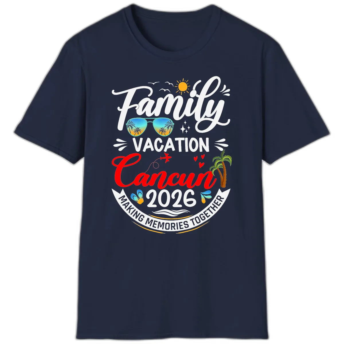 Family Cancun Vacation 2026 Memories Together T-Shirt in Navy