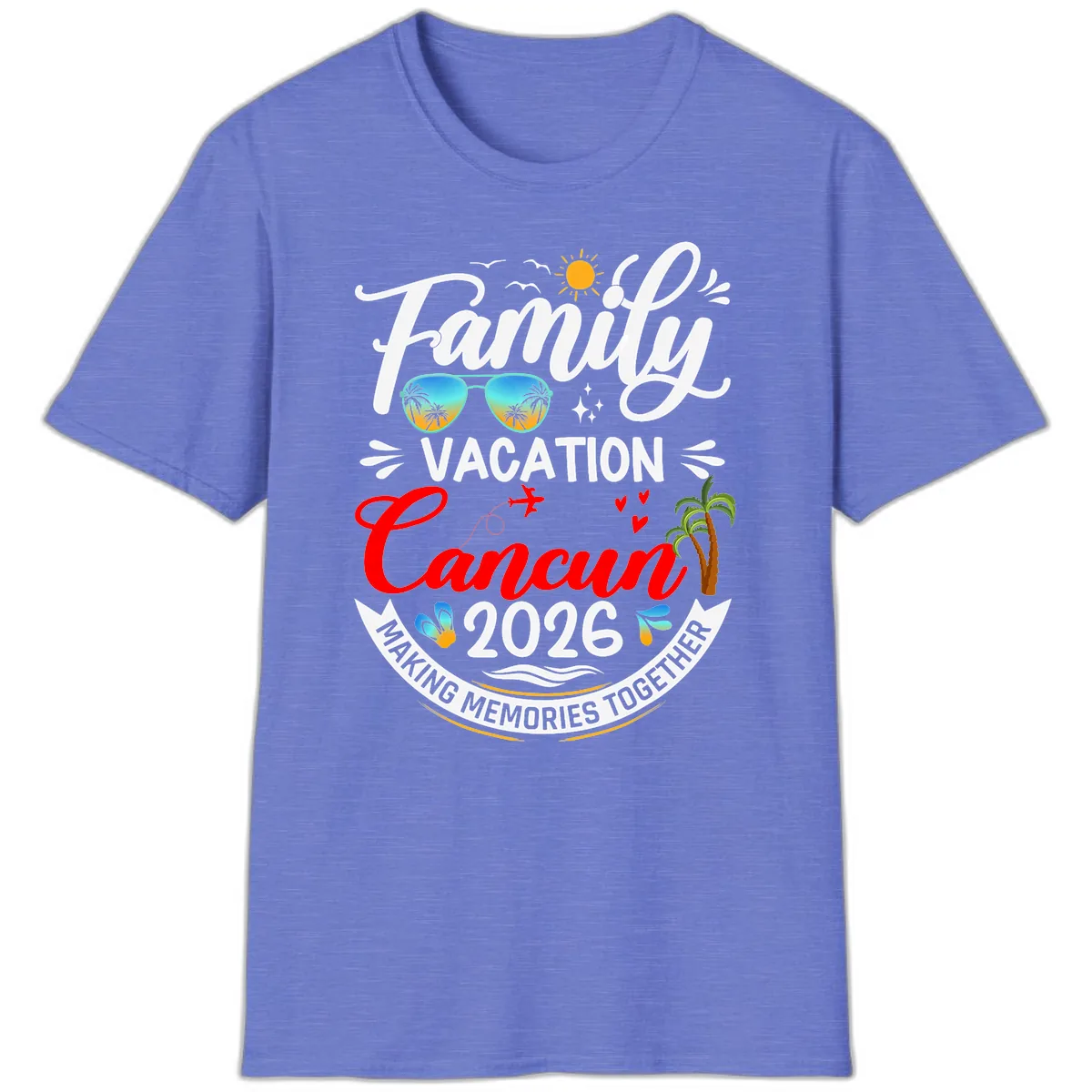 Family Cancun Vacation 2026 Memories Together T-Shirt in Heather Royal