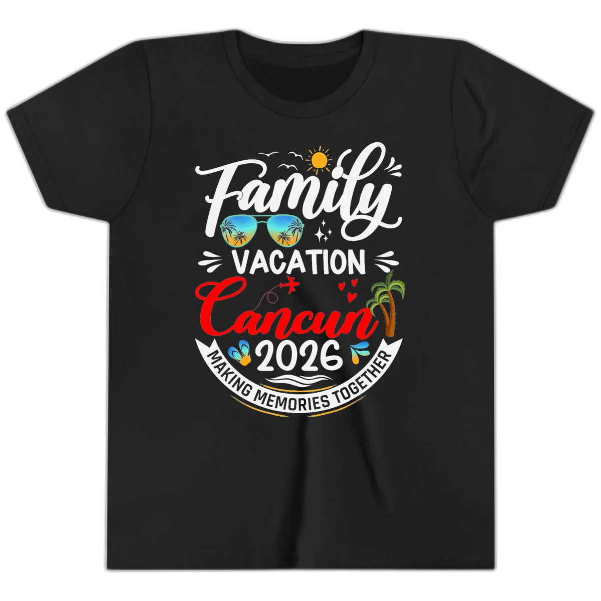 Family Cancun Vacation 2026 Memories Together Youth T-Shirt in Black