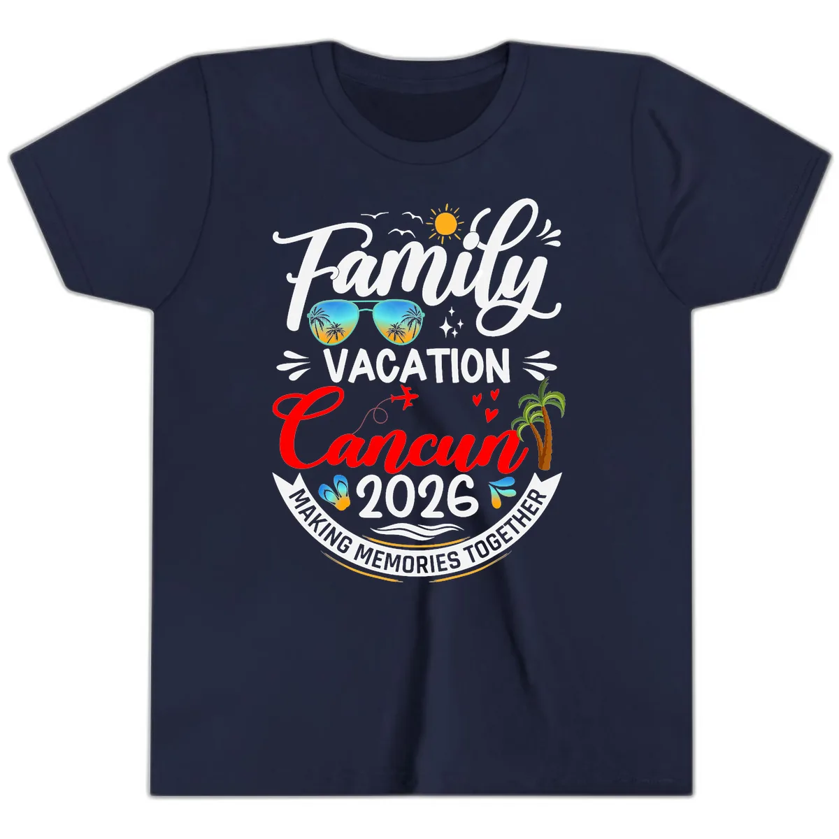 Family Cancun Vacation 2026 Memories Together Youth T-Shirt in Navy