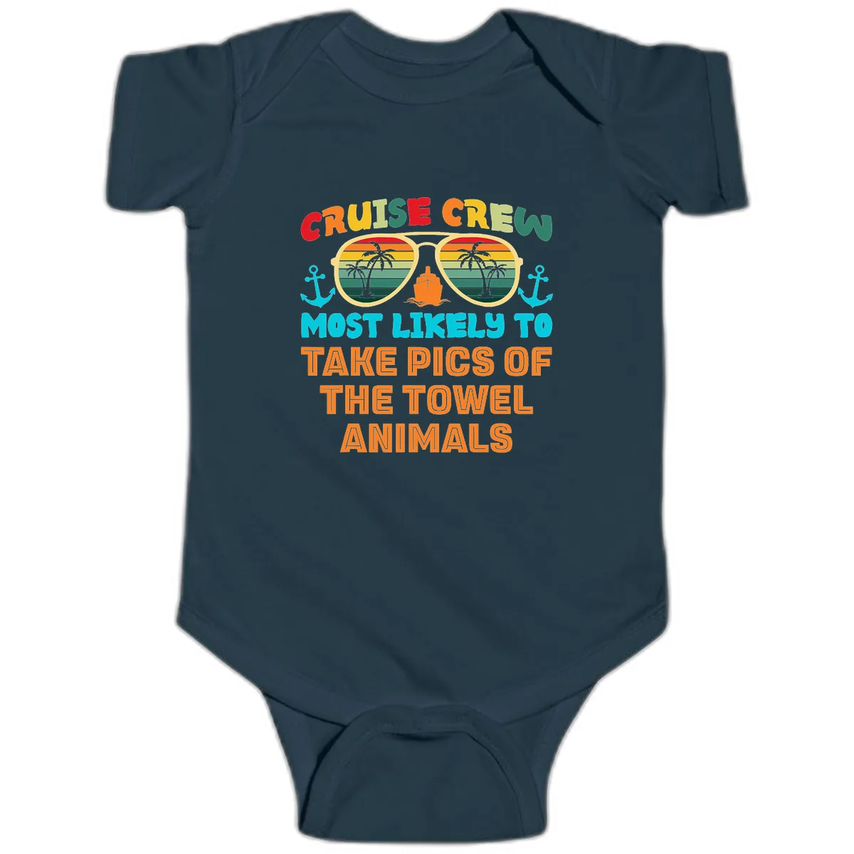 Cruise Crew Most Likely To Take Pics Baby Onesie in Navy