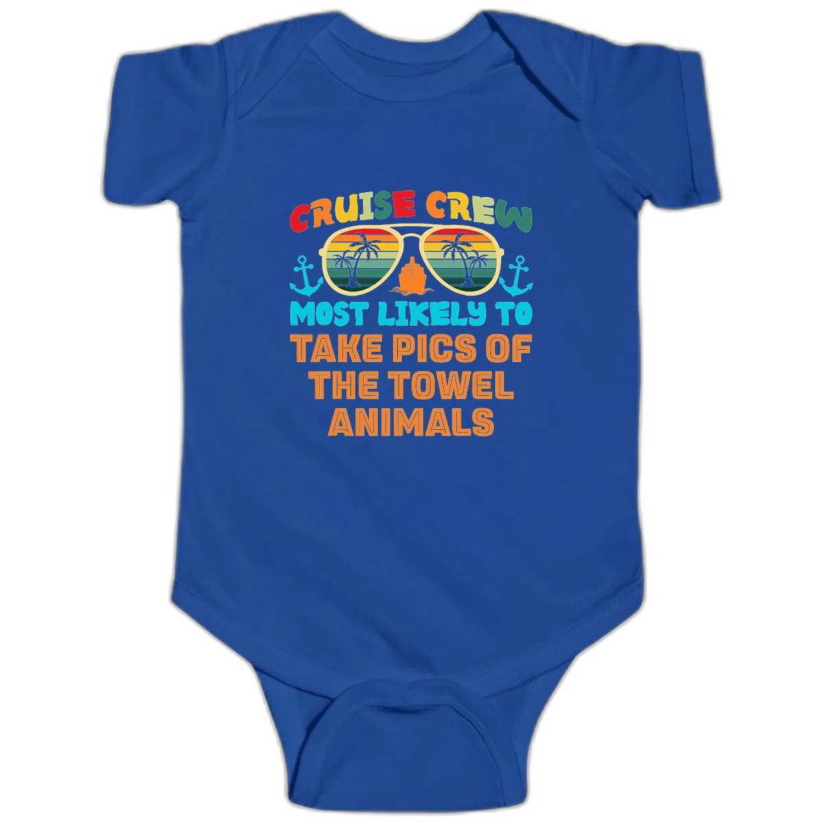 Cruise Crew Most Likely To Take Pics Baby Onesie in Royal