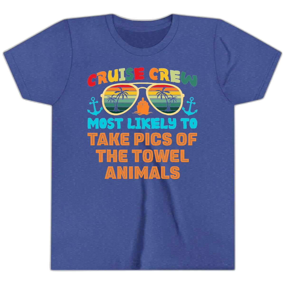 Cruise Crew Most Likely To Take Pics Youth T-Shirt in Heather True Royal