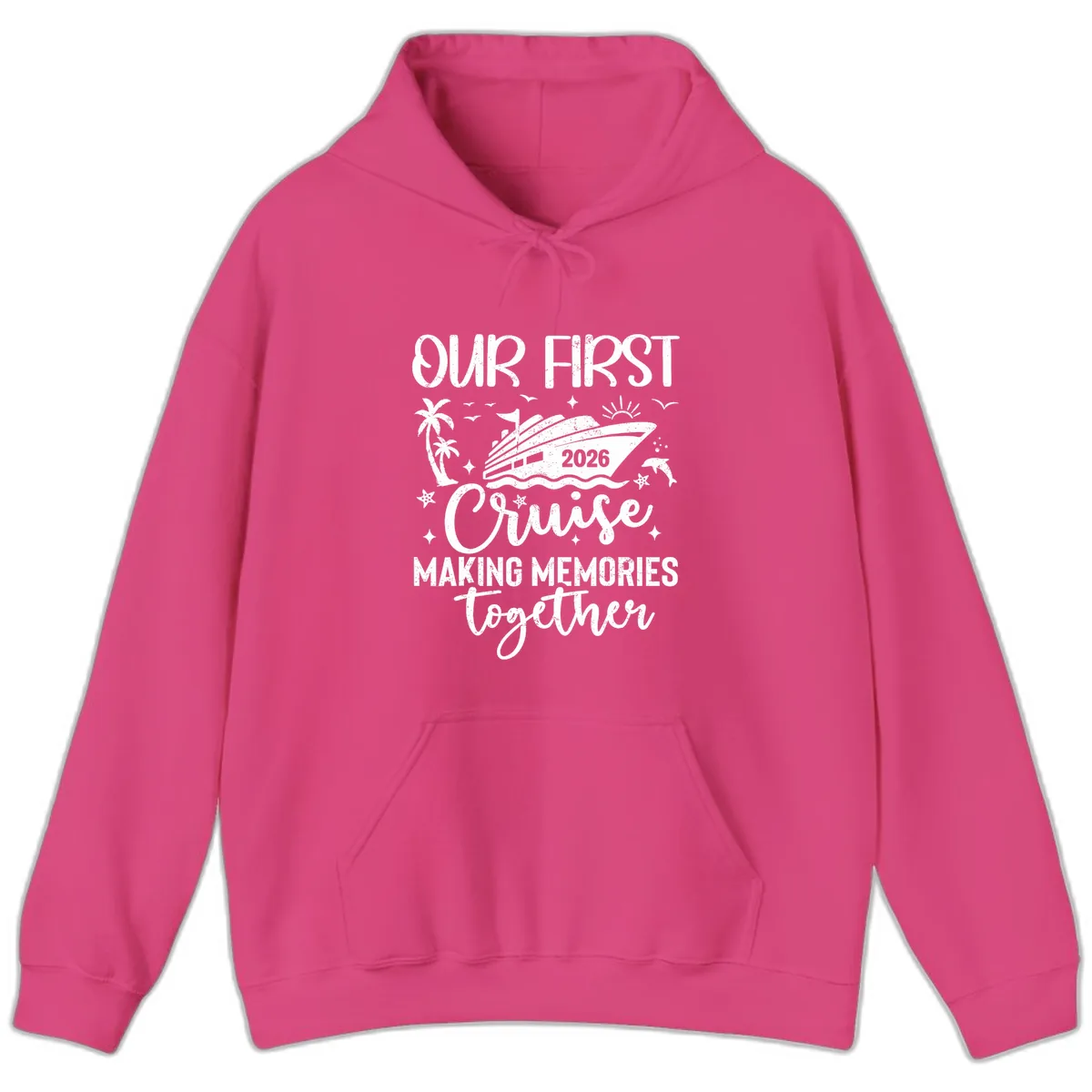 Our First Cruise 2026 Family Vacation Hoodie in Heliconia