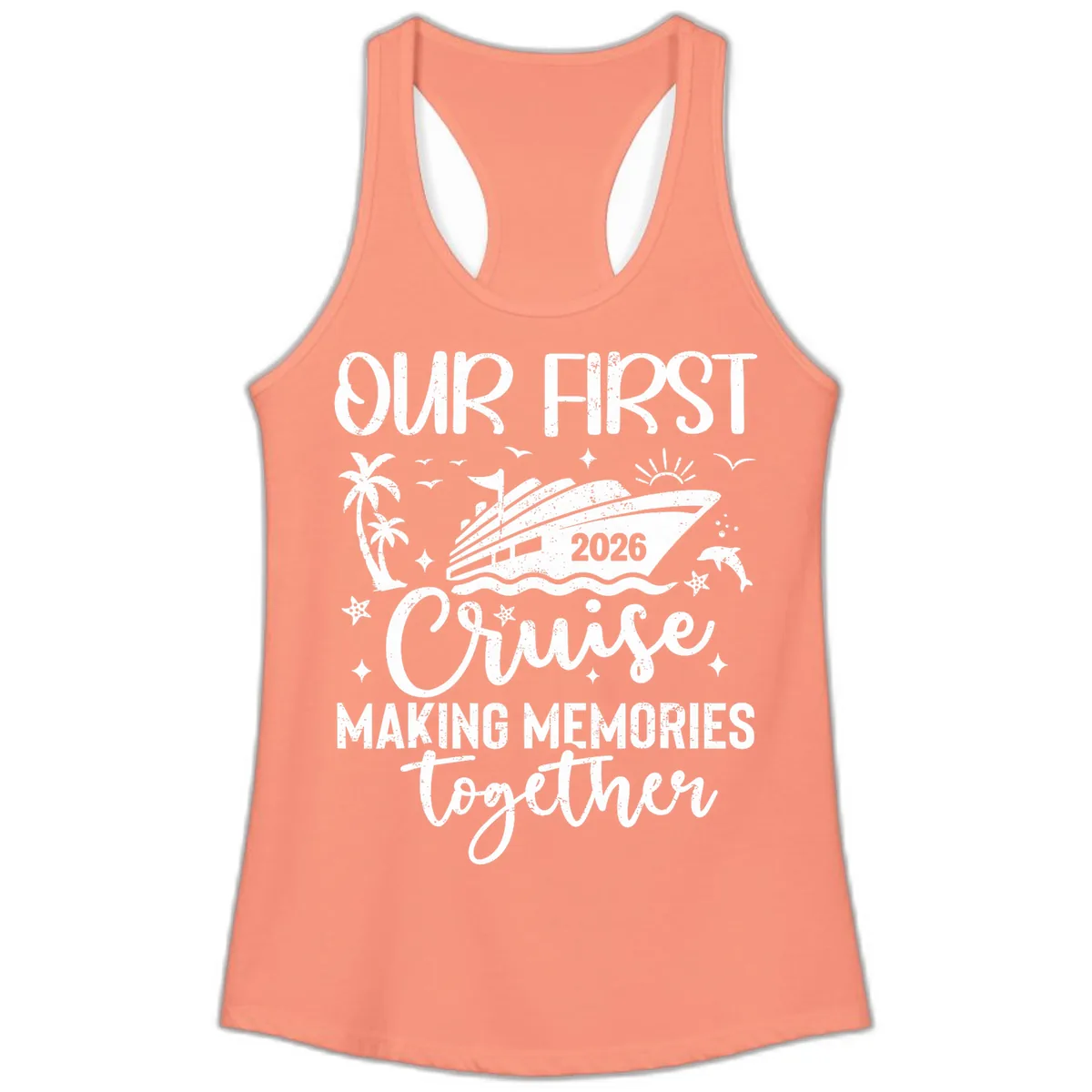 Our First Cruise 2026 Family Vacation Ladies Tank in Solid Light Orange