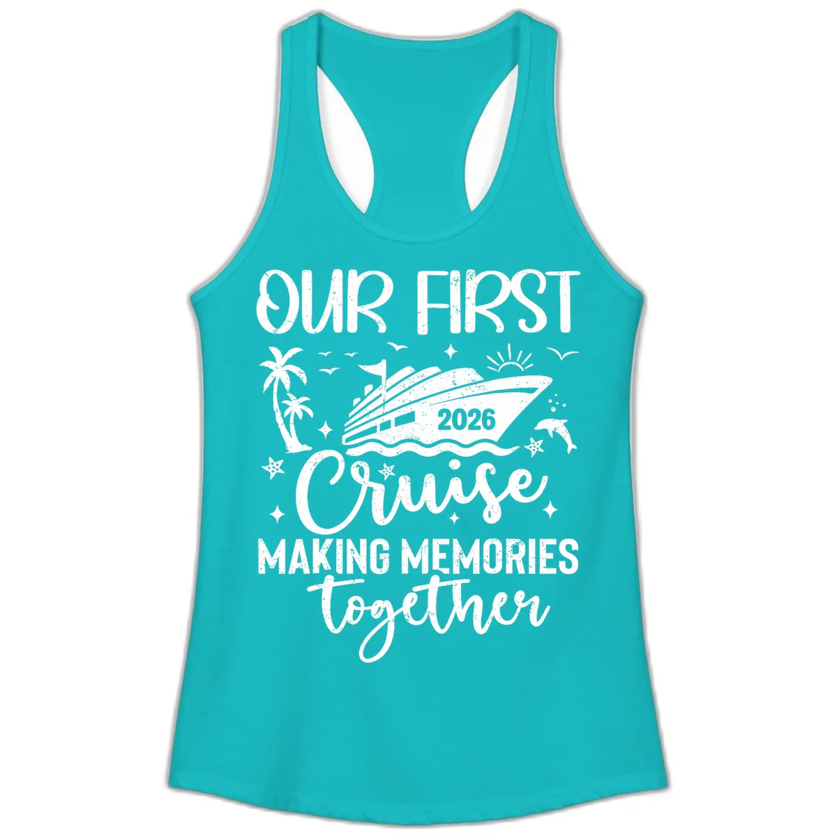 Our First Cruise 2026 Family Vacation Ladies Tank in Tahiti Blue