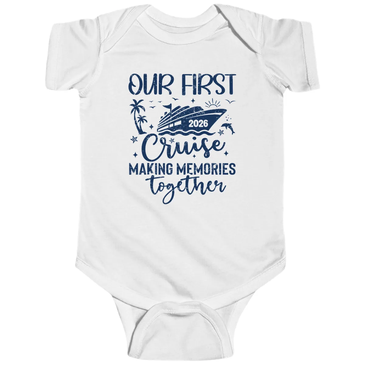 Our First Cruise 2026 Family Vacation Baby Onesie in White